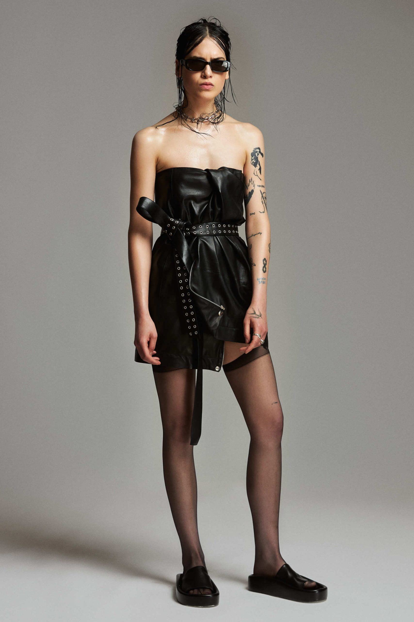 AFTERPARTY BLACK WRAP LEATHER DRESS